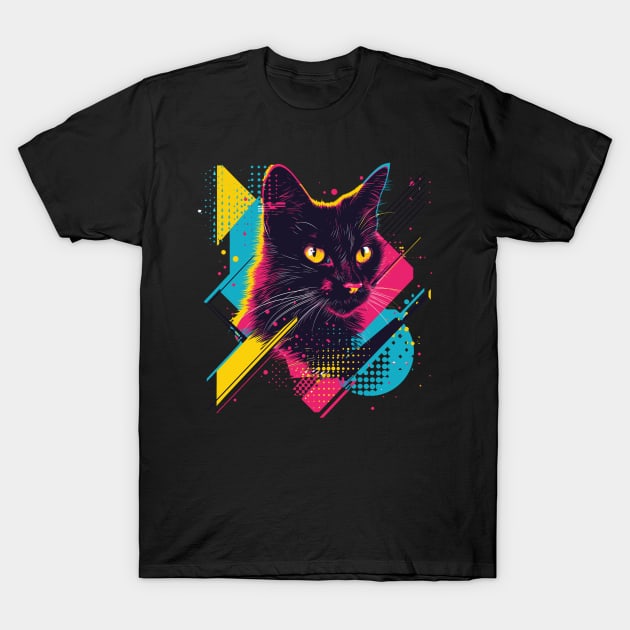 Cat Neon Pop Art Explosion T-Shirt by Visual Arts Oasis